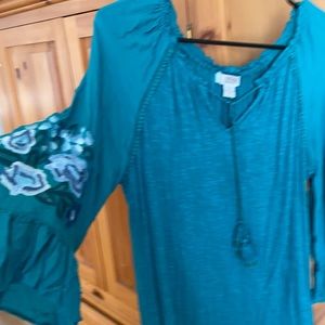 Greenish blue blouse with bell sleeves
